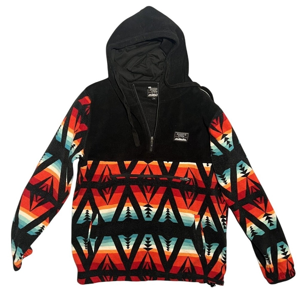 MASSIVE‎ OUTDOOR Men's Small S Fleece Pullover Hoodie Aztec Geometric 1/4 Zip